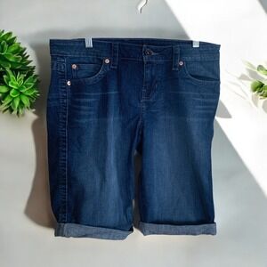 Calvin Klein‎ Denim Bermuda Shorts Dark Wash Cuffed Hem Women's Size 30